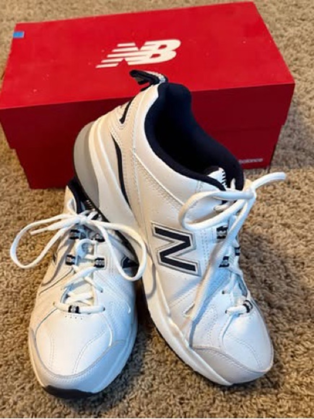 New Balance White and Navy Athletic Sneakers